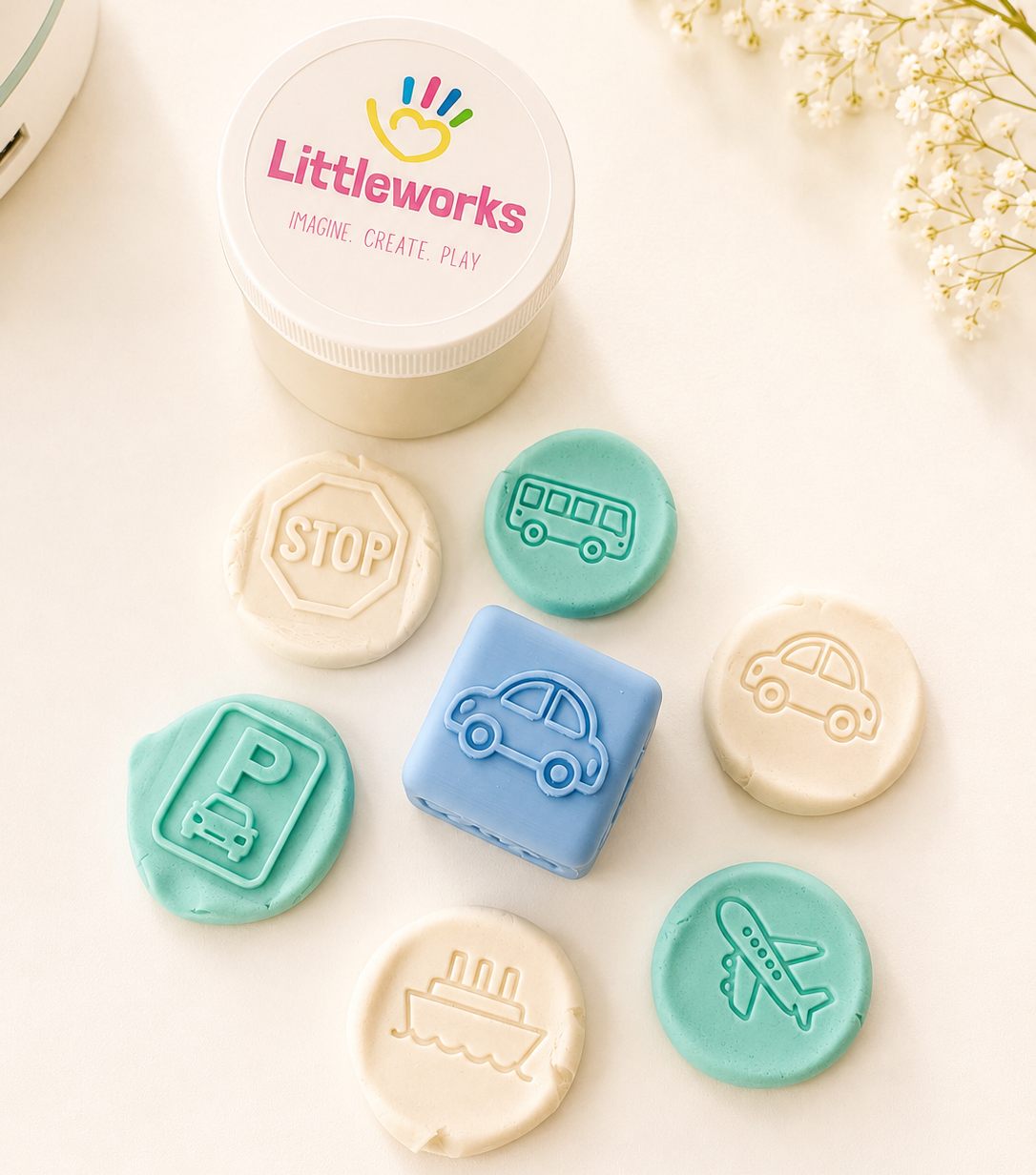 Transportation theme 6-Sided Play Dough Stamp Cube
